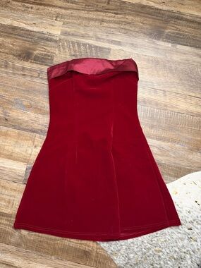 Strapless Red Velvet Mini Dress